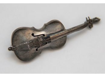 Vintage Sterling Silver  Violin Brooch