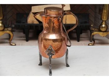Antique Copper Urn With Silver Plated Legs