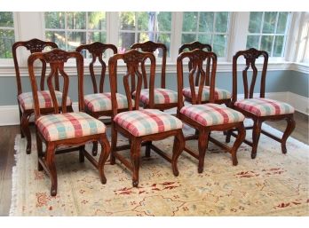 A Set Of 8 Guy Chaddock Custom Upholstered Walnut Dining Chairs