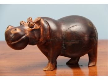 Hand Carved Wooden Hippo