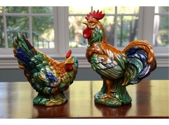 A Pair Of Fitz And Floyd Colorful Ceramic Roosters