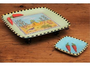 Pair Of Zrike Serving Sensations Hand Painted Southwestern Dishes