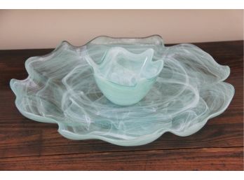 Blue Cloud Glass Wave Dish And Bowl