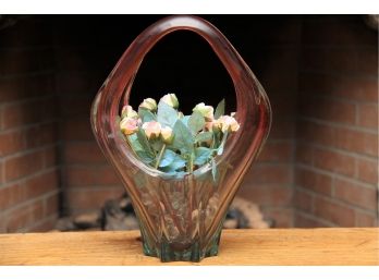 Murano Basket Vase With Decorative Flowers