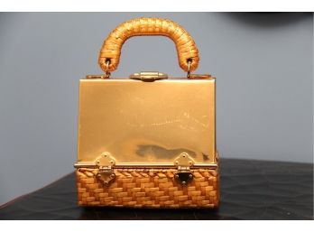 Vintage Sacha Gold Colored Hard Case Basketweave Purse