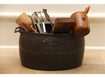 Cast Iron Holcroft 16 Pt Canister With Primitive Kitchen Tools