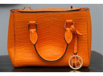 Henri Bendel Orange Croc Print Leather Handbag