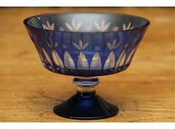 A Bohemian Glass Blue Footed Small Compote Dish