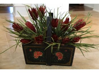 A Faux Red Plant In Hand Painted Planter