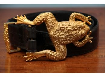 Hartnell Oversized Gold Colored Frog Buckle Women's Belt With Alligator Belt