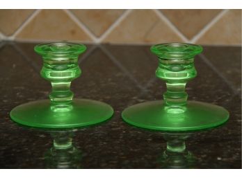 A Pair Of Vintage Neon Green Candle Holders