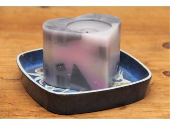 Royal Copenhagen Candle Holder With Heart Shaped Candle By Kari Christensen