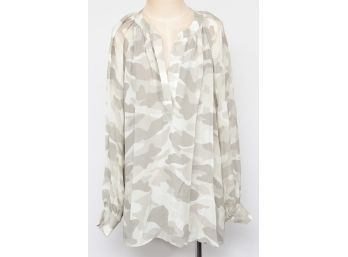 Joie Camouflage Pattern Long Sleeve Silk Top  - Size L