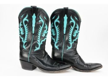 Lucchese Women's Classics Black Emerald Blue Cowgirl Boots L4579 - Size 9