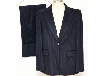 Max Mara Wool Blend Navy Pinstripe Suit - Size 12/10