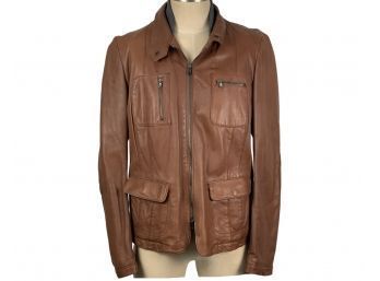 Les Copains Blue Italian Leather Jacket - Brown - Size 48