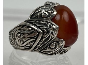 Sterling Silver Mens Ring With Carnelian Center Stone  28g