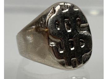 A Sterling Silver Dollar Sign Mens Pinky Ring  26g