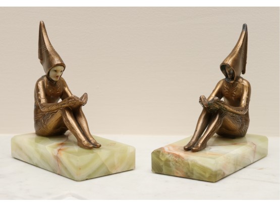 Pair Of Marble Base And Brass Bookends