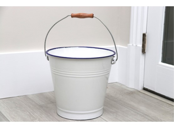Blue And White Enamel Bucket With Handle