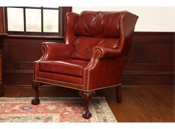 Hancock & Moore Leather Wingback Chair With Ball & Claw Feet