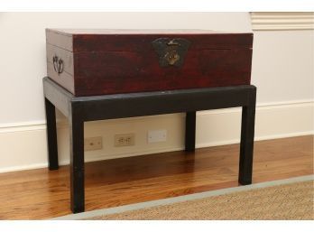 Marsh Hill 19th Century Red Lacquer Asian Trunk On Pedestal