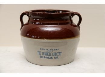 Stoneware Bean Pot With Advertising