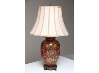 Chinese Famille Rose Red Background Gilt Floral Lamp