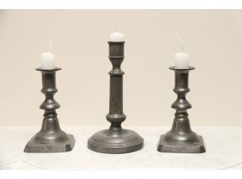 Trio Of Pewter Candlesticks