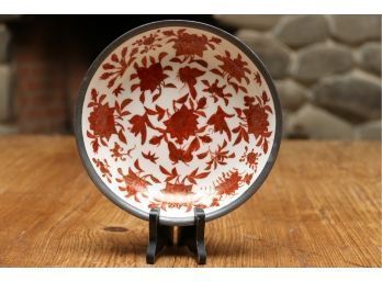 Pewter Encased Japanese Porcelain Ware Hand Painted Display Plate