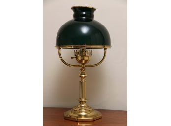 Brass And Green Glass Lamp 19.5 Tall House Of Troy