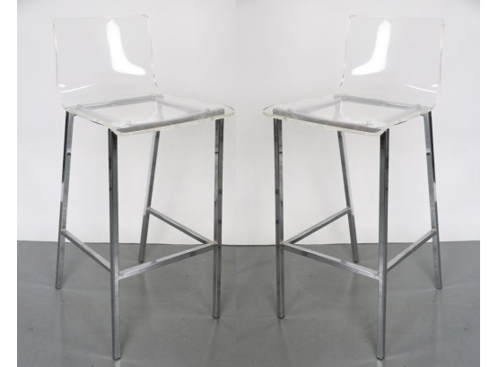 Pair Of Chrome & Lucite Counter Height Chairs