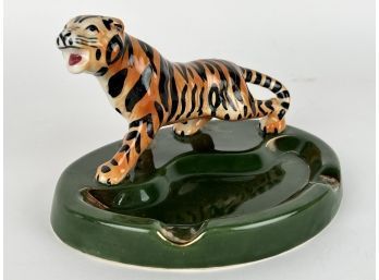 Vintage Hand Painted Bengal Tiger Porcelain Ash Tray