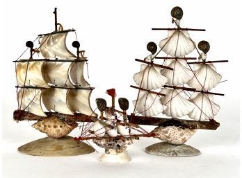 Trio Of Seashell Model Ships
