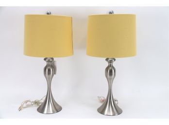 Pair Of Brushed Silver Table Lamps