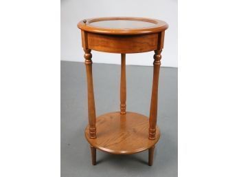 Three Legged Round Oak Side Table With Display Case Glass Top