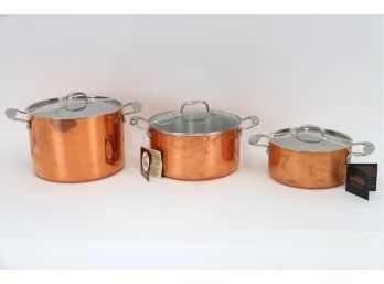 Trio Of Lidded Copper Pots