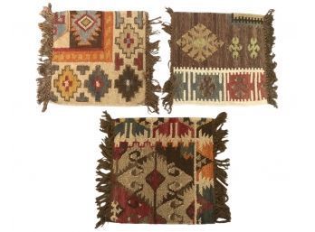 Lot Of 3 Small Square Kilim Scatter Rug Fragments