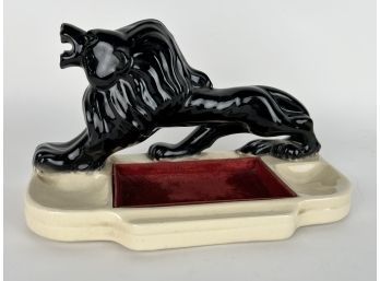 Vintage Mid Century Ceramic Black Lion Desk Caddy Organizer
