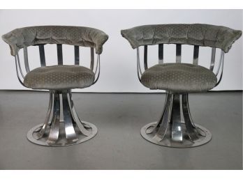 Pair Of Russell Woodard Mid Century Chrome Swivel Chairs