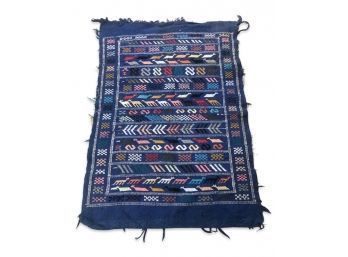 Hand Made Moroccan Blue Kilim Wool Flat Weave Rug