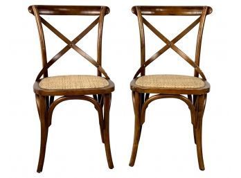 Pair Of Cross Back Rattan Seat Chairs By Ballard Designs
