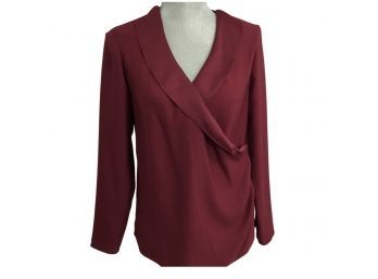 H Halston Cranberry V-neck Wrap Blouse New With Tags