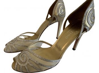 Valentino Garavani Gold And Rhinestone Heels Size 38.5 Retail $1200