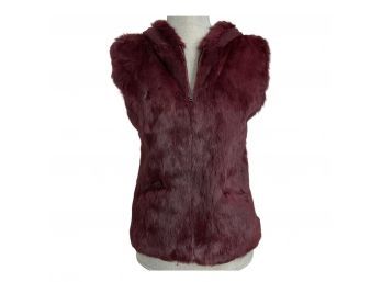 Wine Fur Zippered Vest With Hood Size S