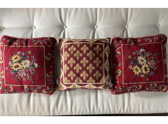 Needlepoint Floral Design And Fleur De Lis Throw Pillows