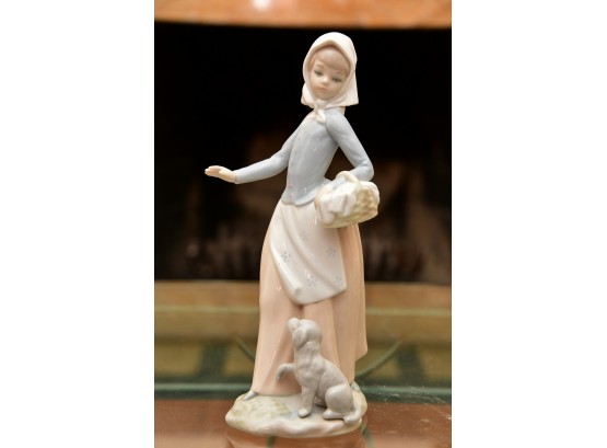 Lladro Style Porcelain Woman With Dog