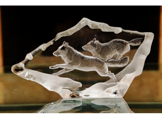 Mats Johansen Wolves Running Crystal Sculpture Retail $500