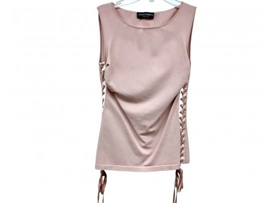 Dolce And Gabbana Pink Lace Up Side  Sleeveless Top Size Small Retail $795