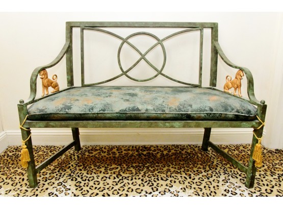 Impressive Wrought Iron Bench With Golden Griffen Accent